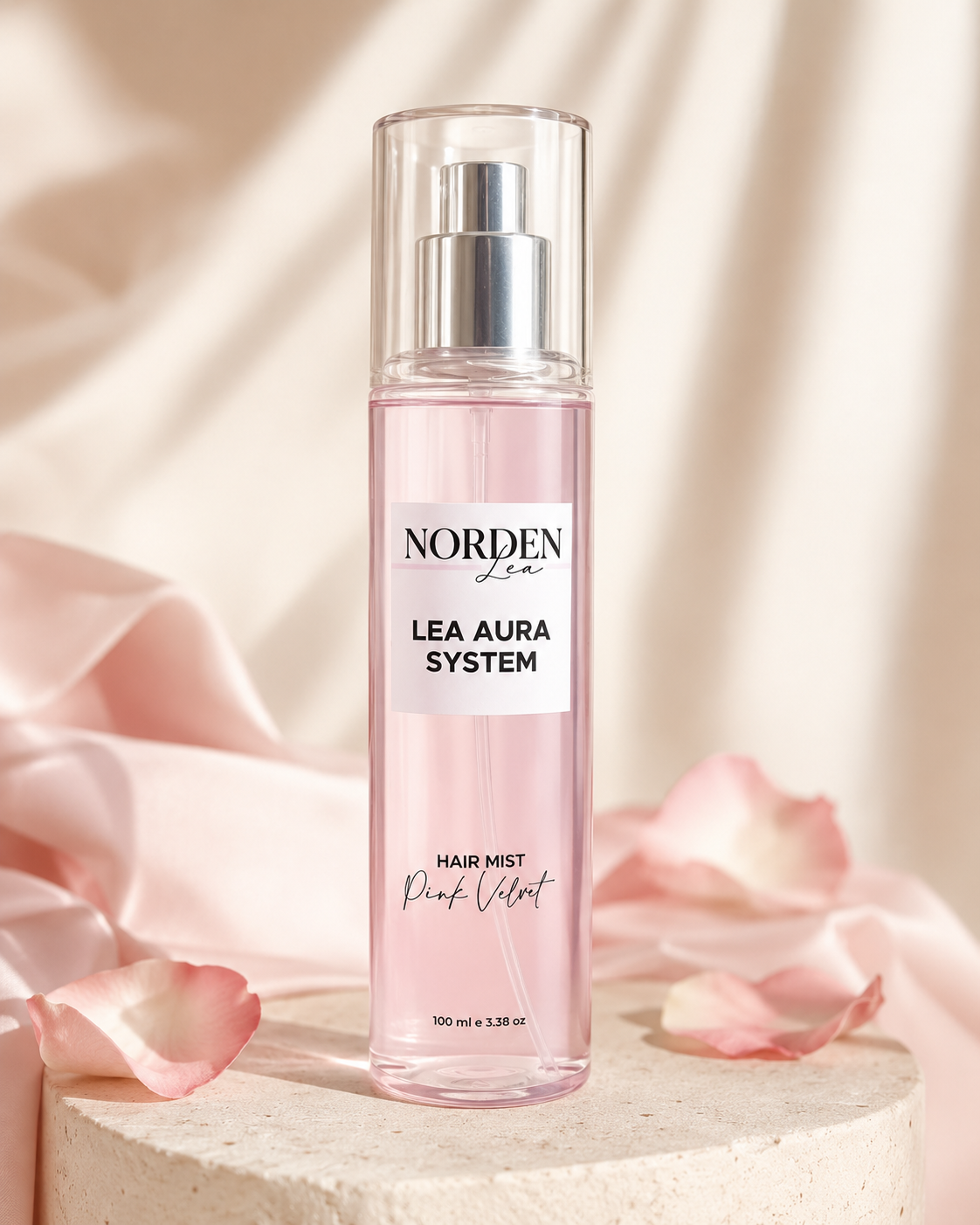معطر الشعر بينك فيلفيت من NORDENLEA سعة 100 مل مع ساتان وردي وبتلات الورد