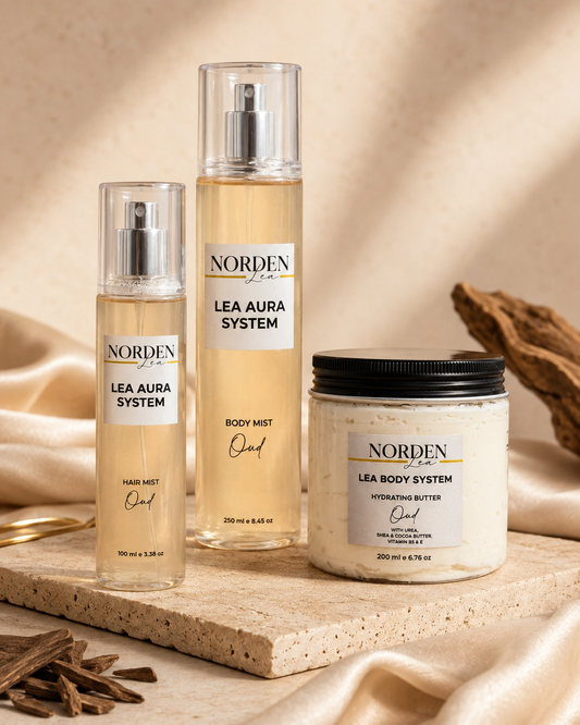 مجموعة العود المتكاملة من NORDENLEA مع زبدة الجسم ومعطر الجسم ومعطر الشعر