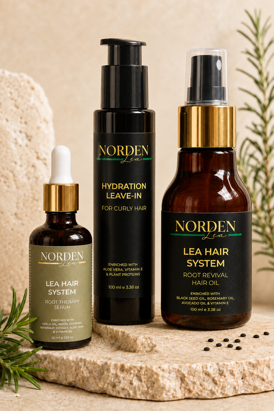 مجموعة إنعاش الشعر المتكاملة من NORDENLEA مع سيروم فروة الرأس وزيت الشعر والليف إن