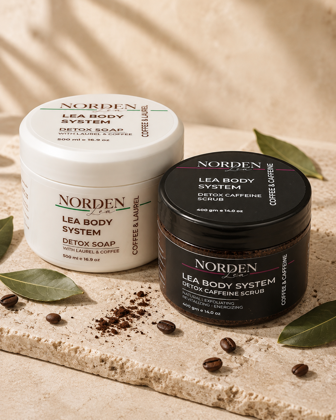 مجموعة الغار والقهوة للجسم من NORDENLEA مع الصابونية المقشرة ومقشر الكافيين