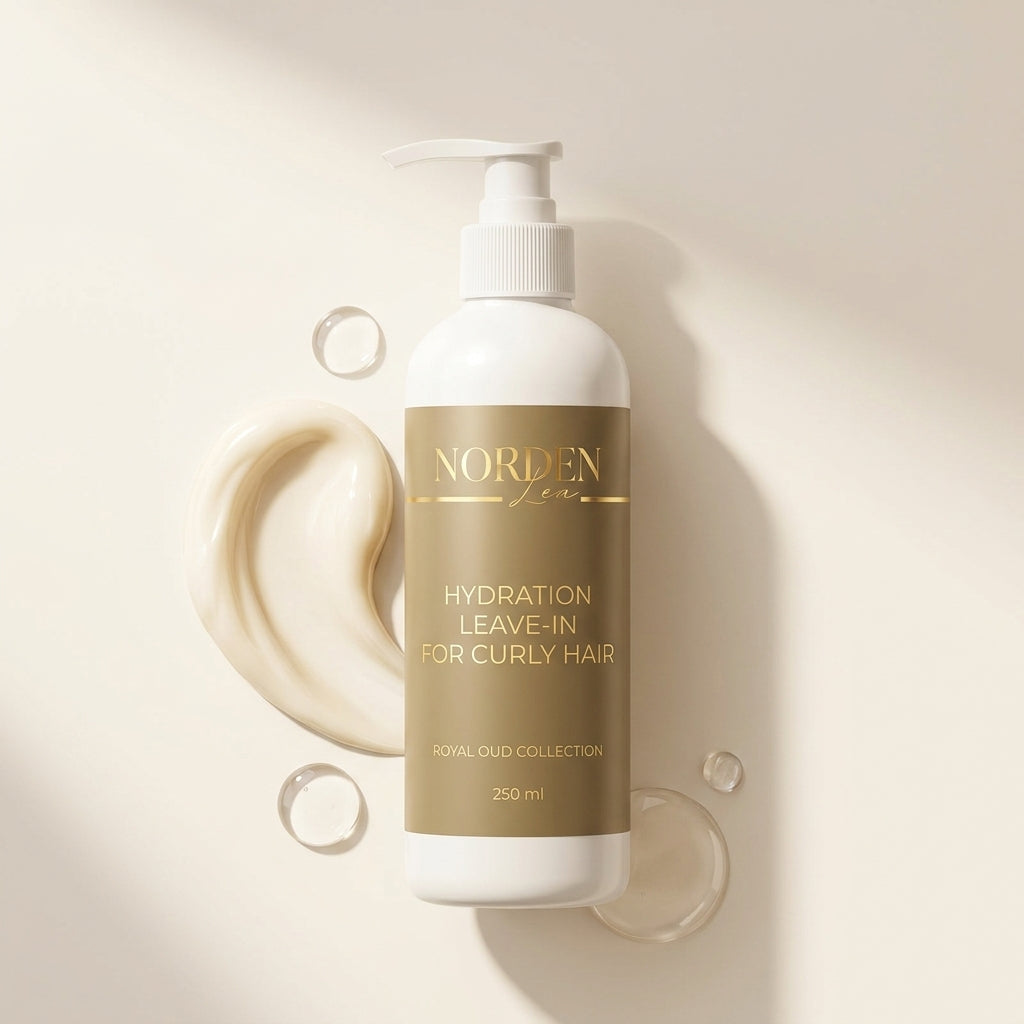Norden Hydration Leave-In for Curly Hair bottle on a beige background